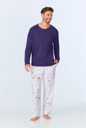 Free Skate Men's Long Sleeve Henley Stretch Jersey PJ Set