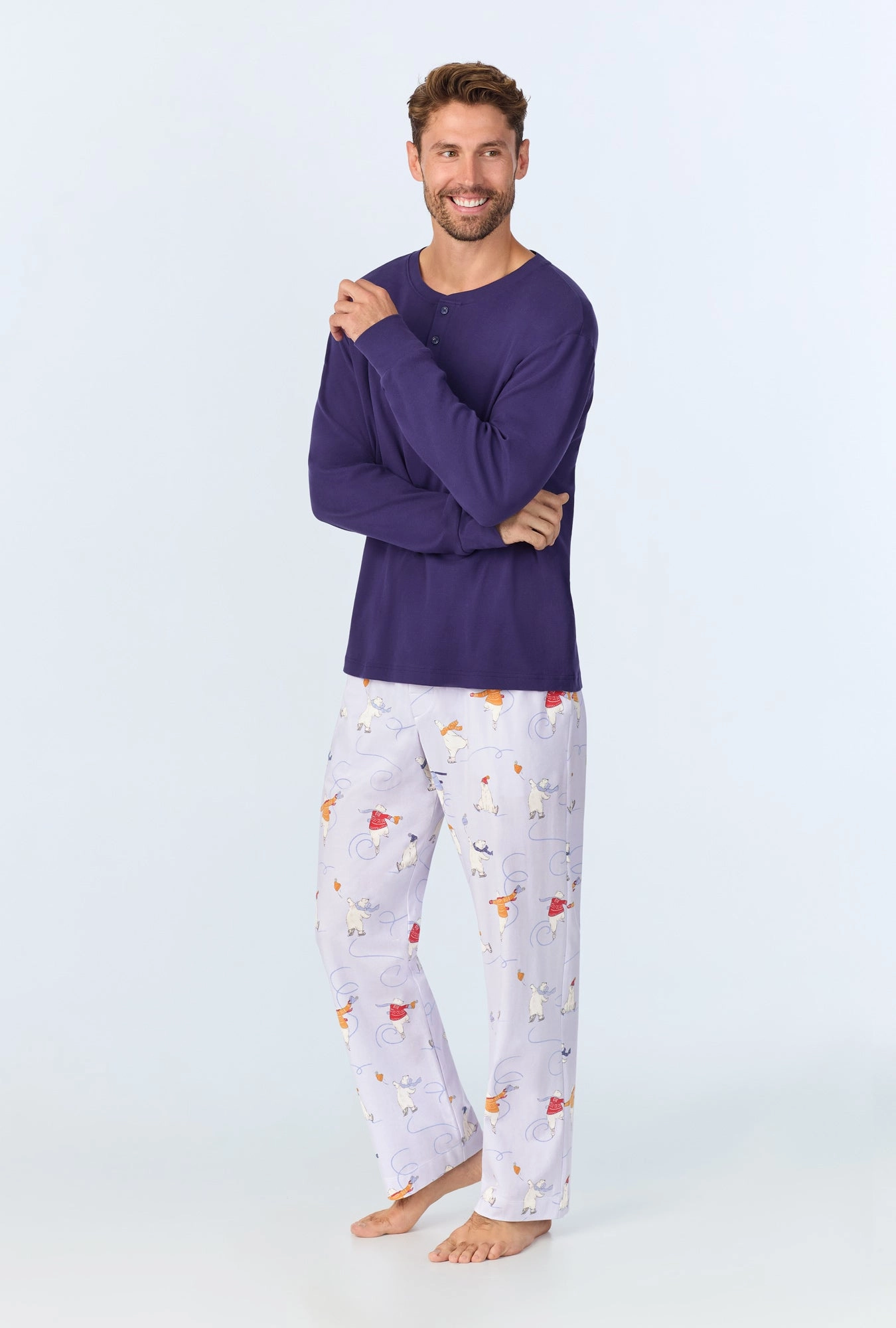 Free Skate Men's Long Sleeve Henley Stretch Jersey PJ Set