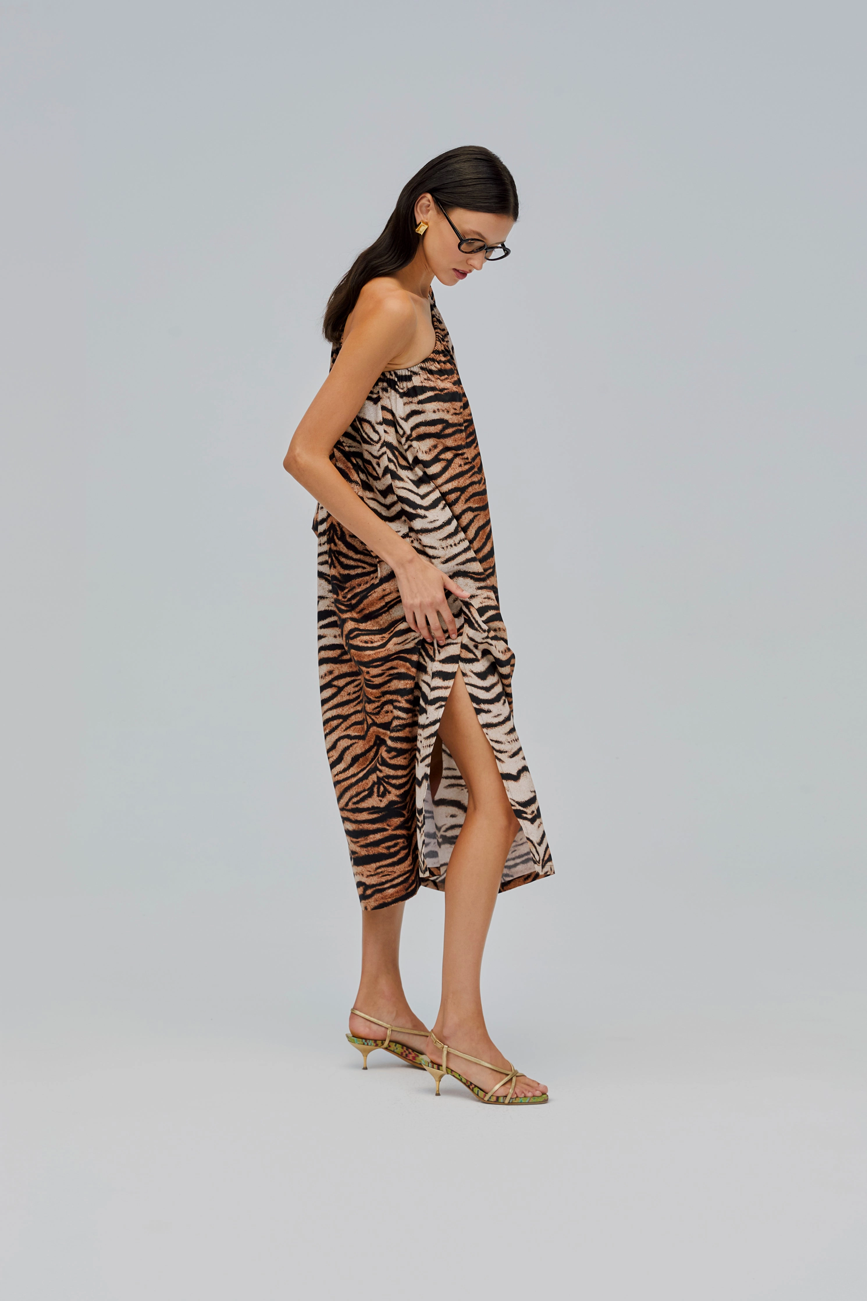 Gaia Cotton Midi Dress in Tiger
