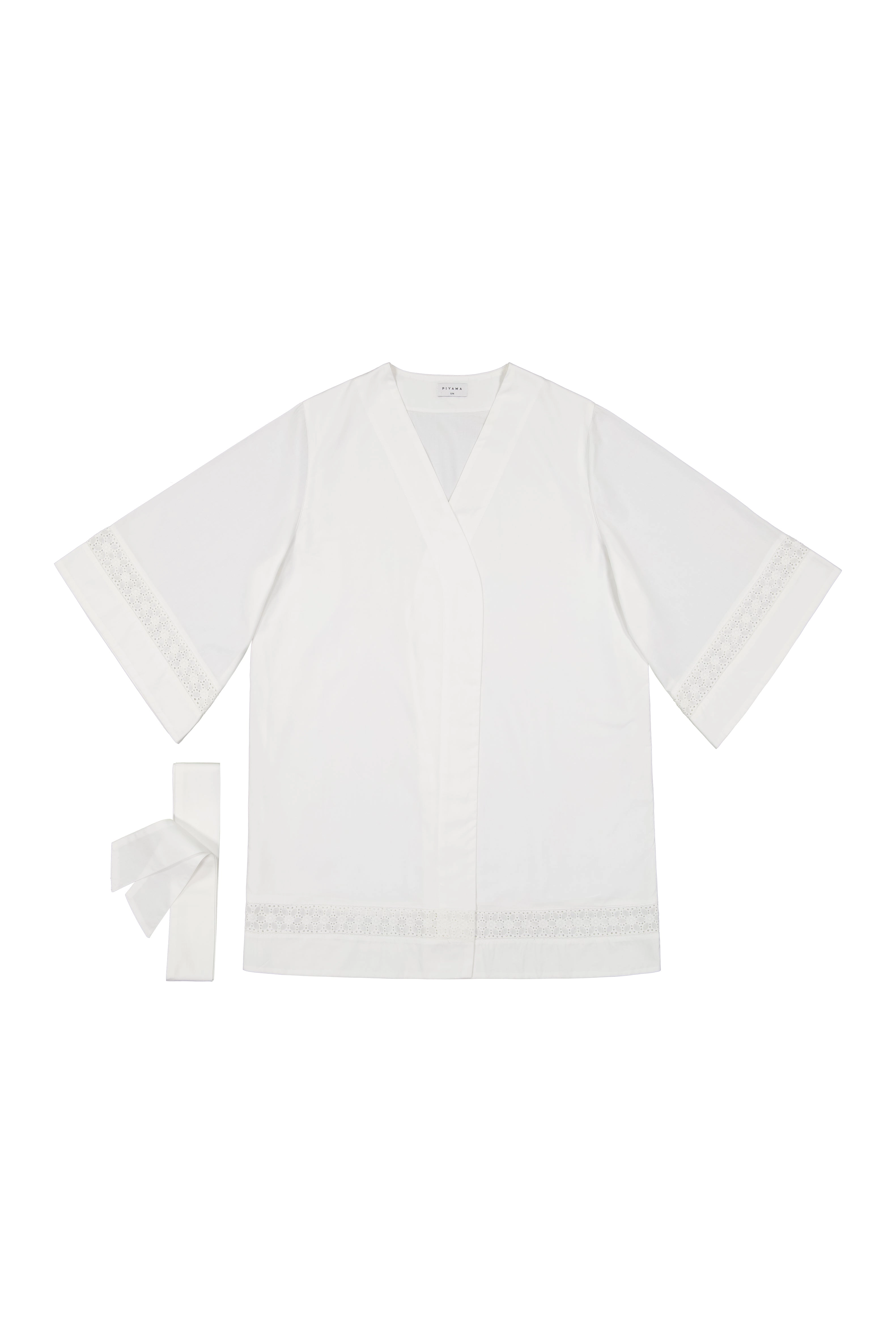 Giselle Bridal Robe - Cotton Modal Off White   Insert Trim