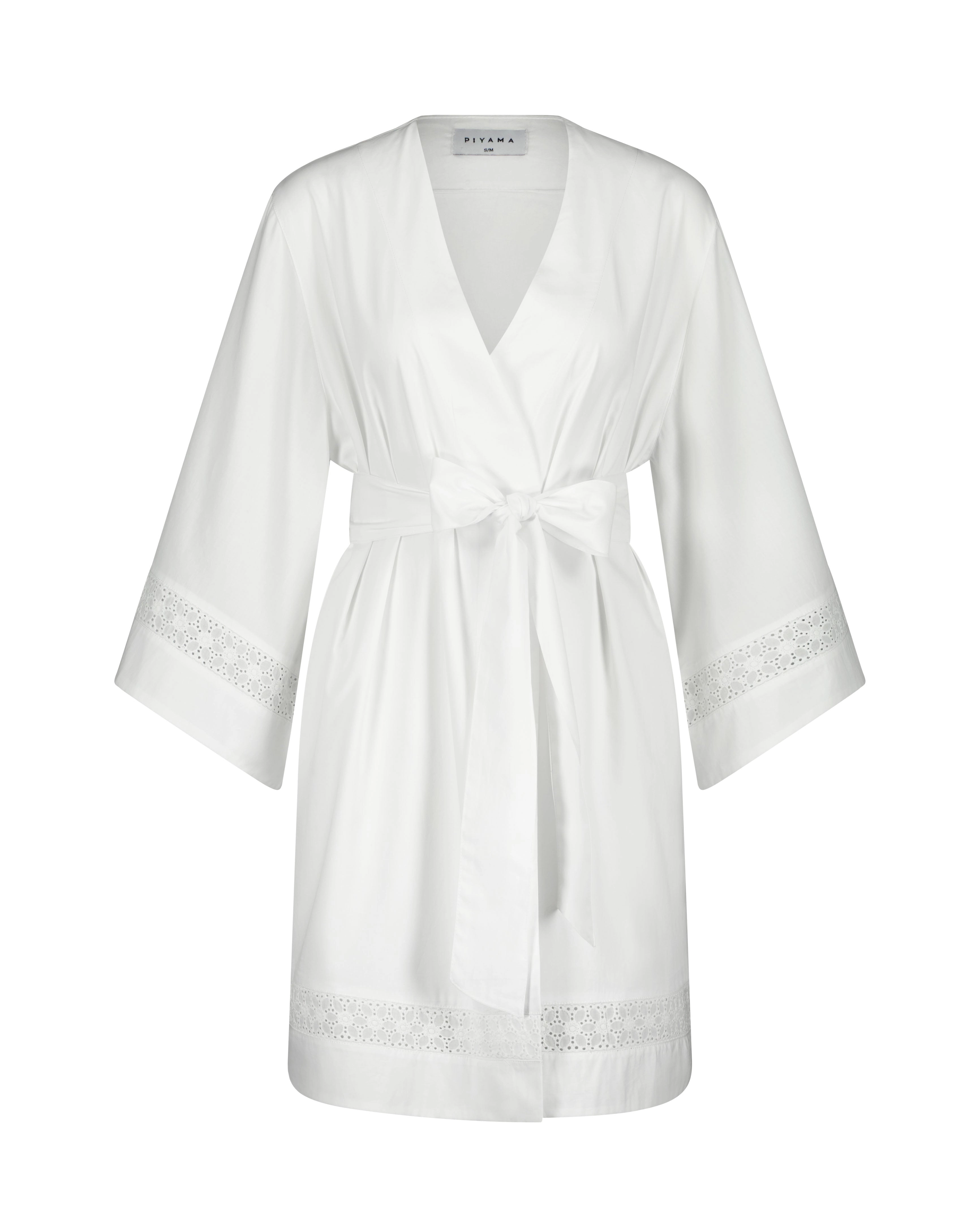 Giselle Bridal Robe - Cotton Modal Off White   Insert Trim