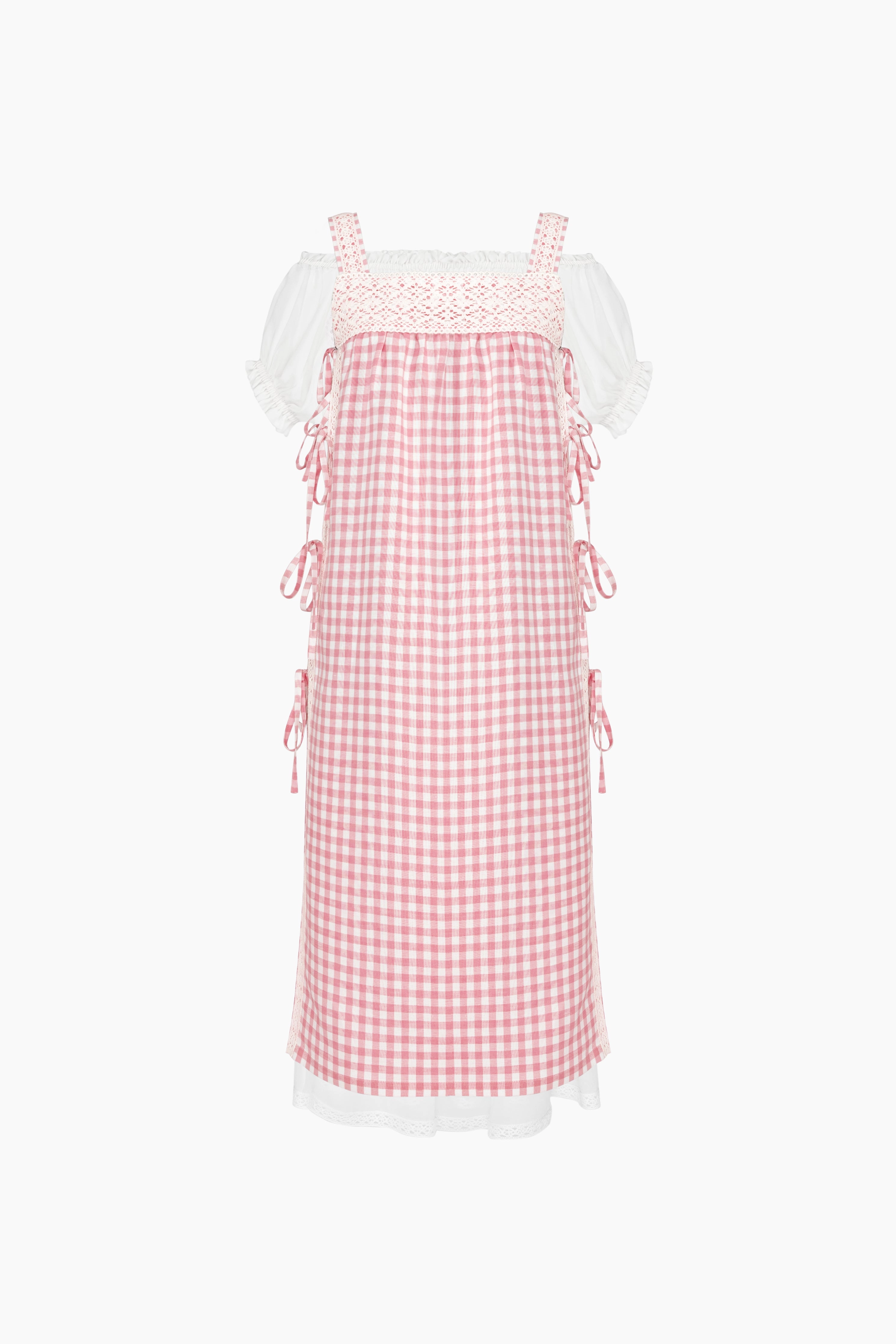 Greta Layered Linen Midi Dress in Pink Vichy