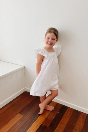 Harriet Lounge Dress - White Washed Cotton