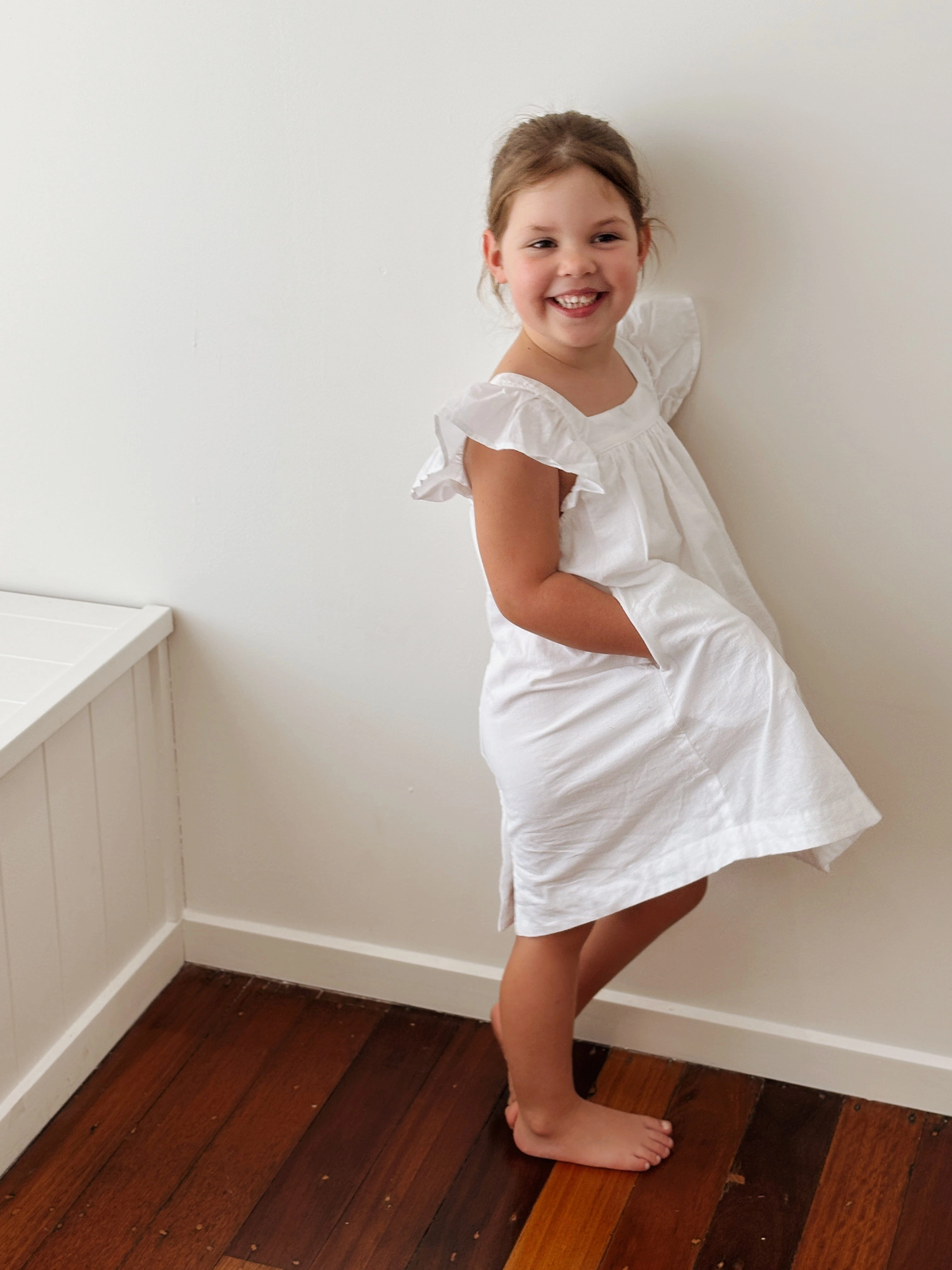 Harriet Lounge Dress - White Washed Cotton