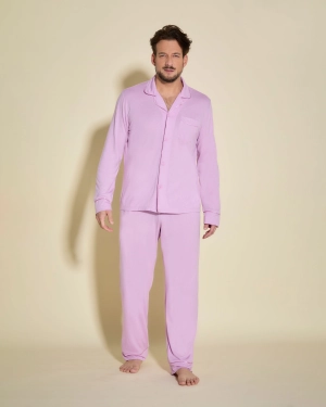 Klassisches Langärmeliges Top & Hose Pyjama-Set Für Männer