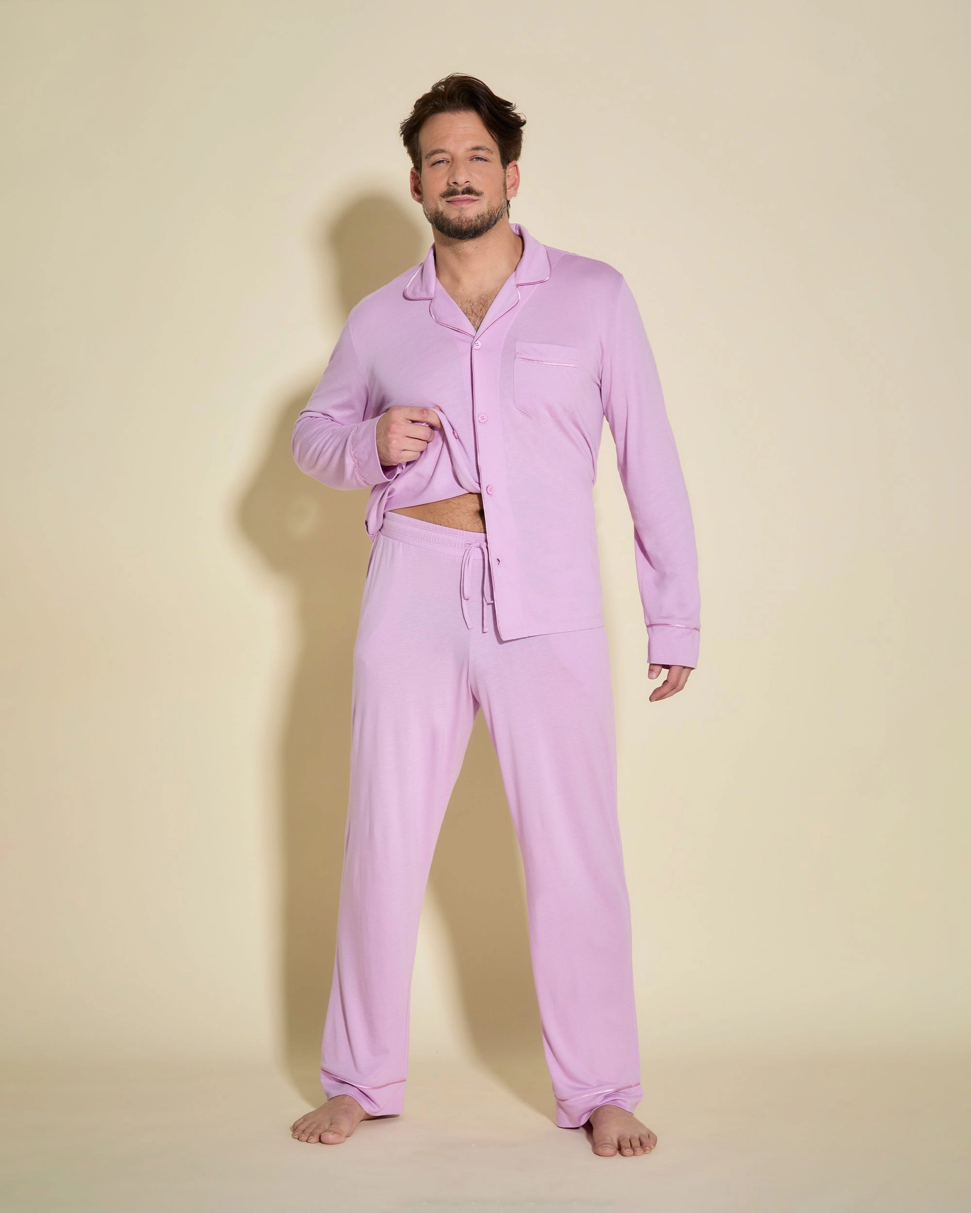 Klassisches Langärmeliges Top & Hose Pyjama-Set Für Männer
