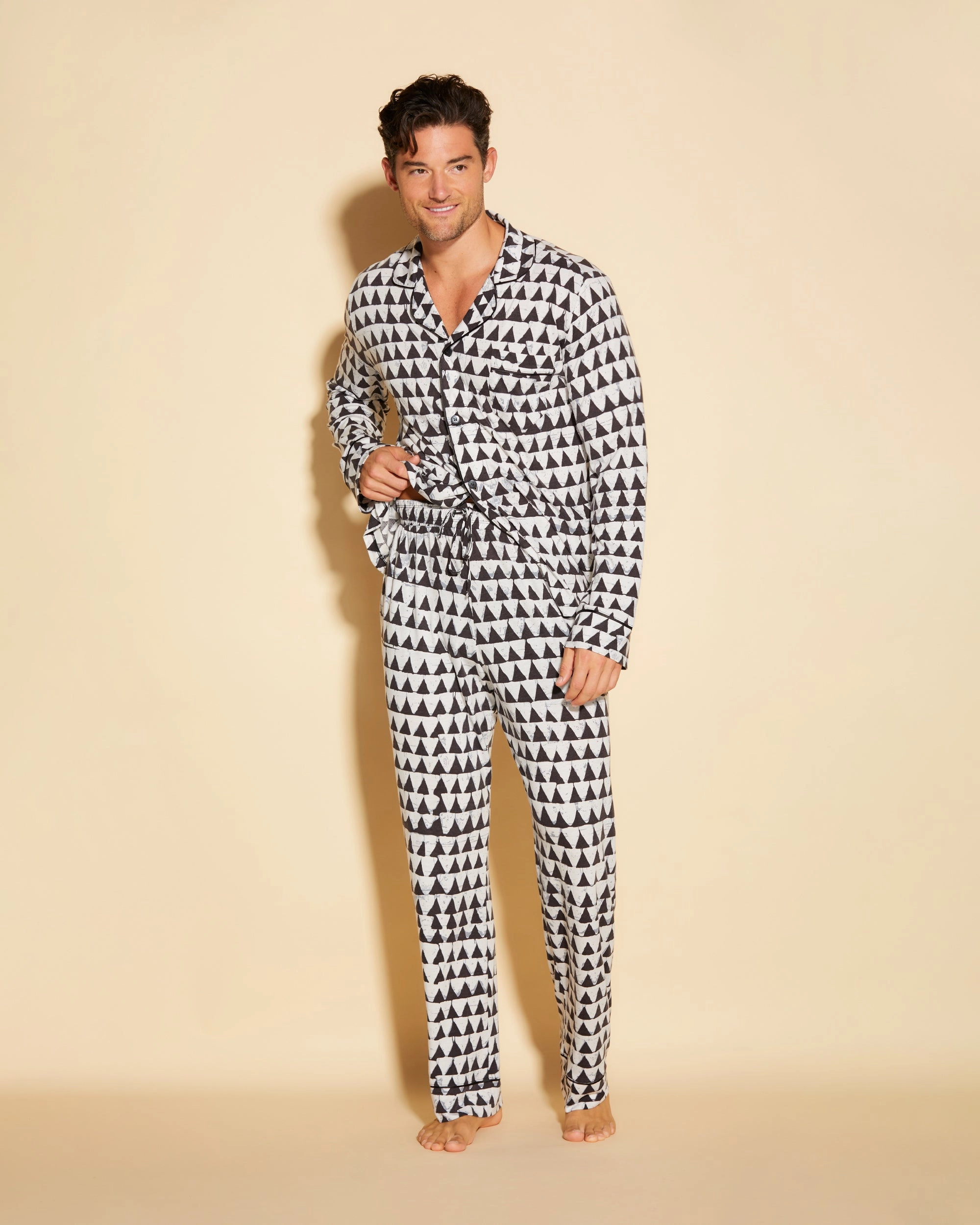 Klassisches Langärmeliges Top & Hose Pyjama-Set Für Männer