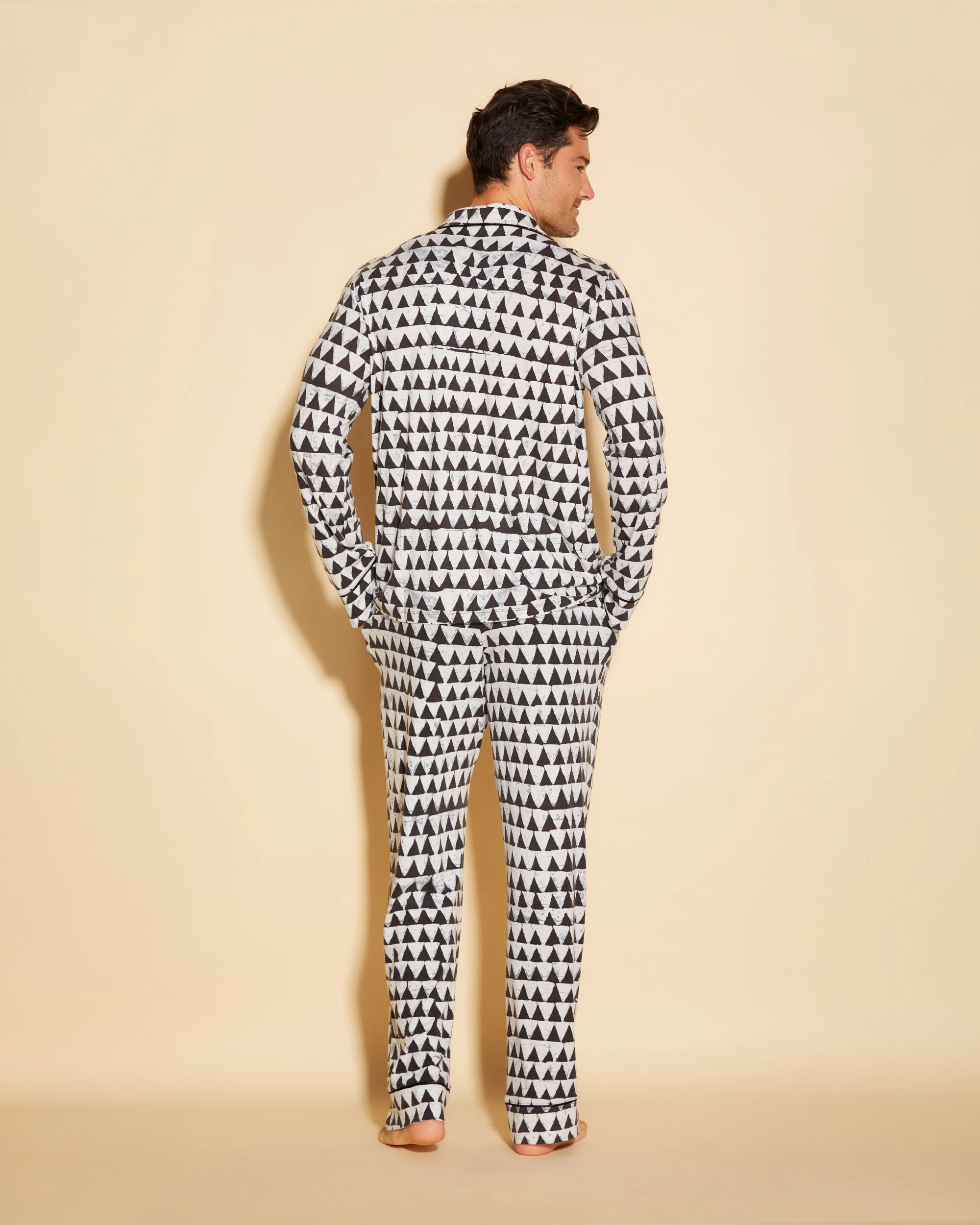 Klassisches Langärmeliges Top & Hose Pyjama-Set Für Männer