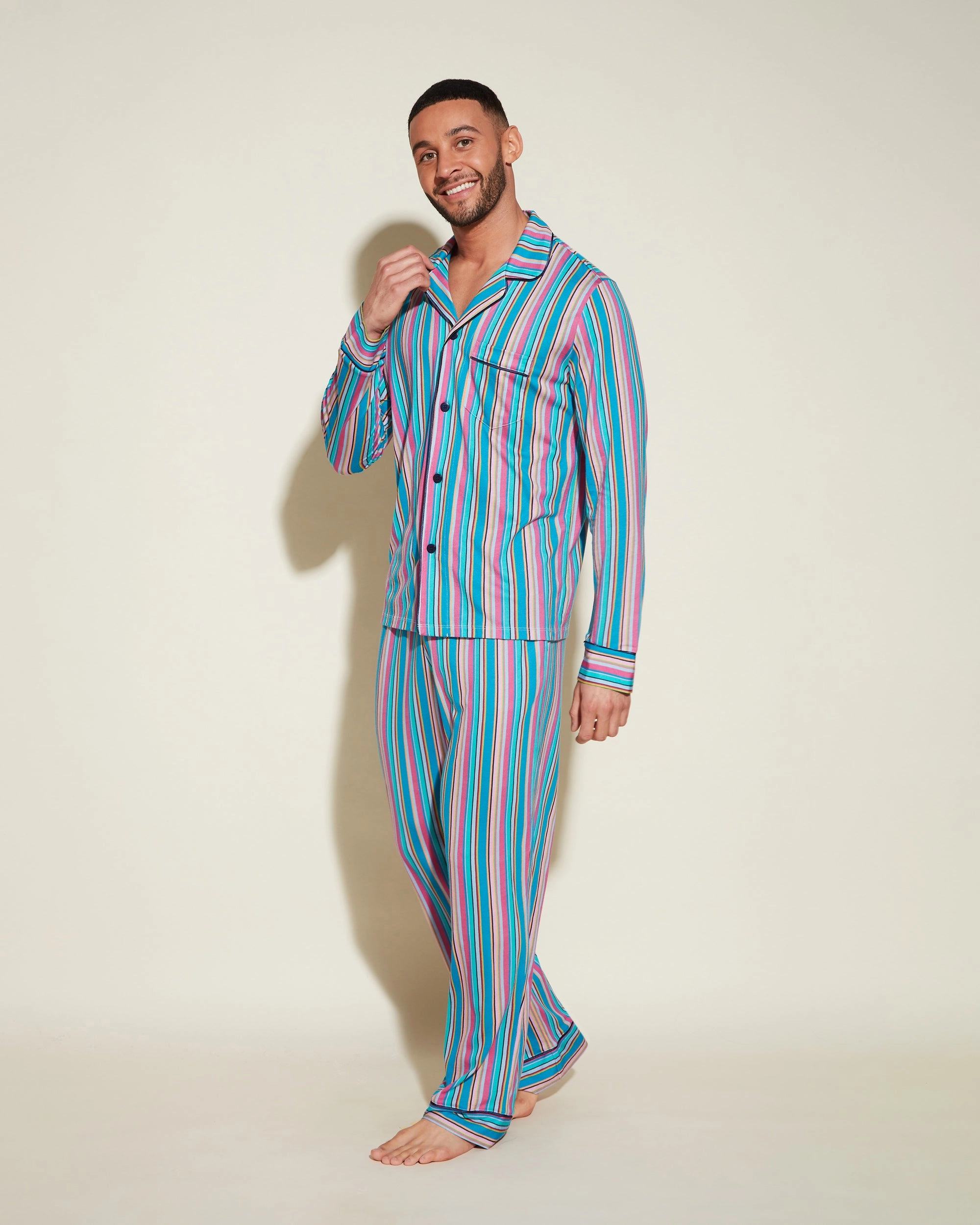 Klassisches Langärmeliges Top & Hose Pyjama-Set Für Männer