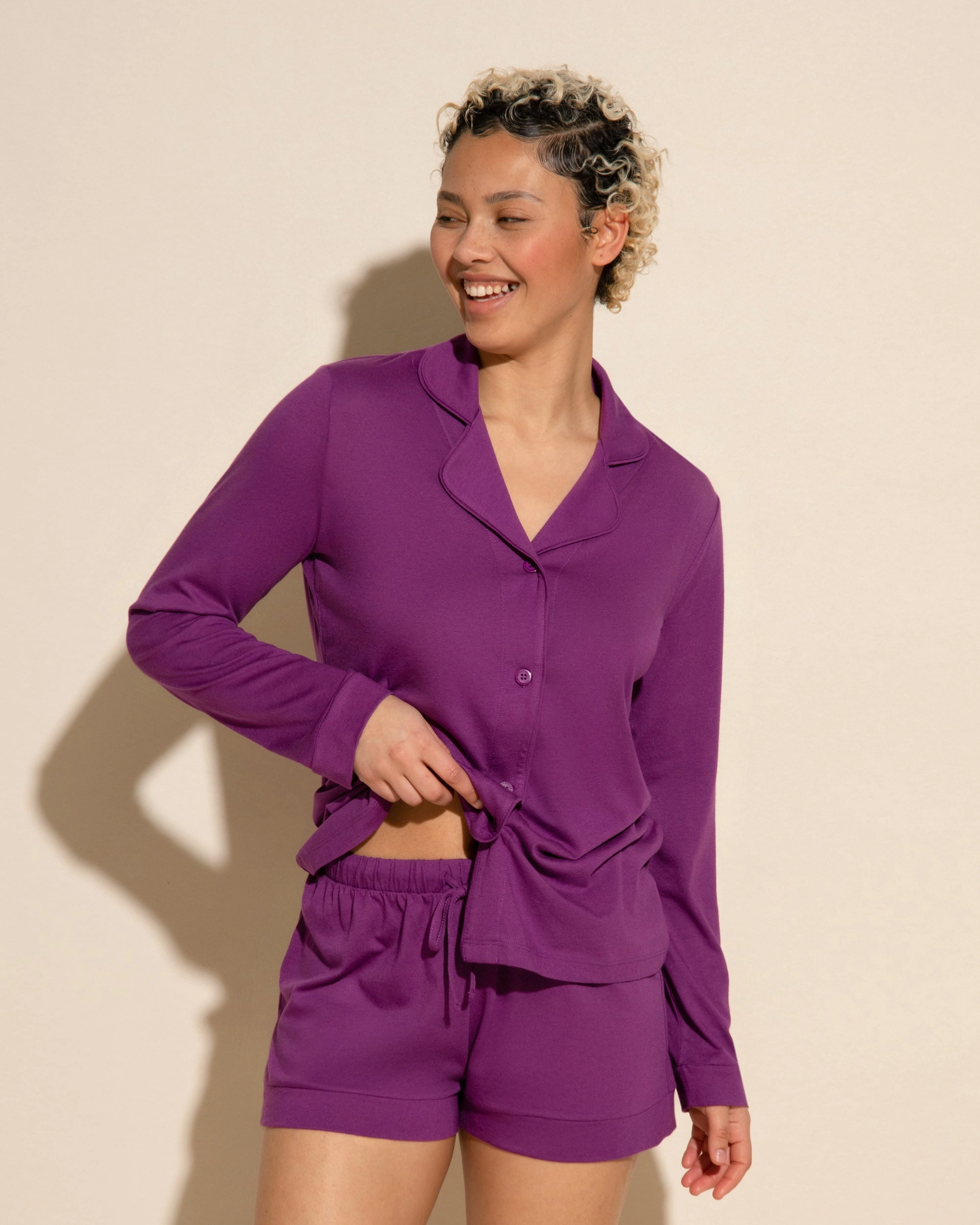 Langärmeliges Top & Boxer Pyjama-Set