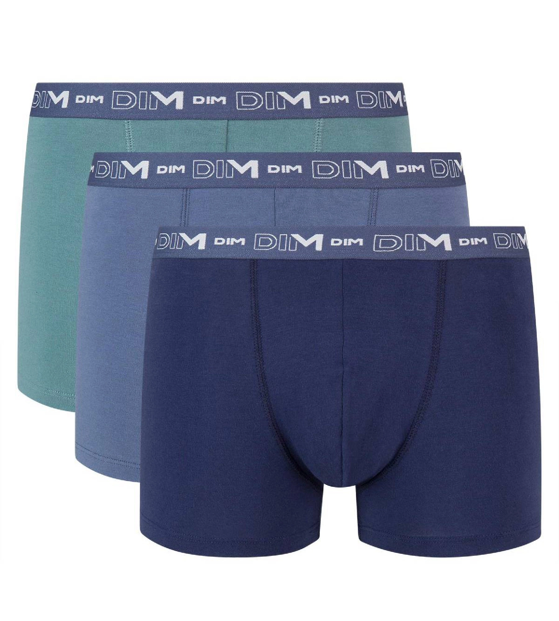 Lot de 3 boxers bleu denim bleu orage vert palme Coton Stretch
