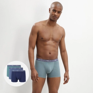 Lot de 3 boxers bleu denim bleu orage vert palme Coton Stretch
