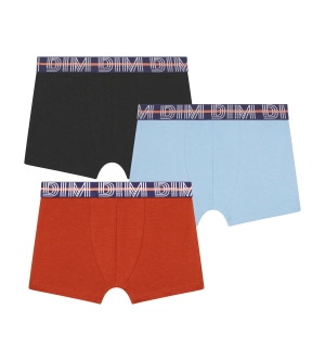 Lot de 3 boxers garçon Bleu Rouge ceinture graphique Dim Coton Stretch