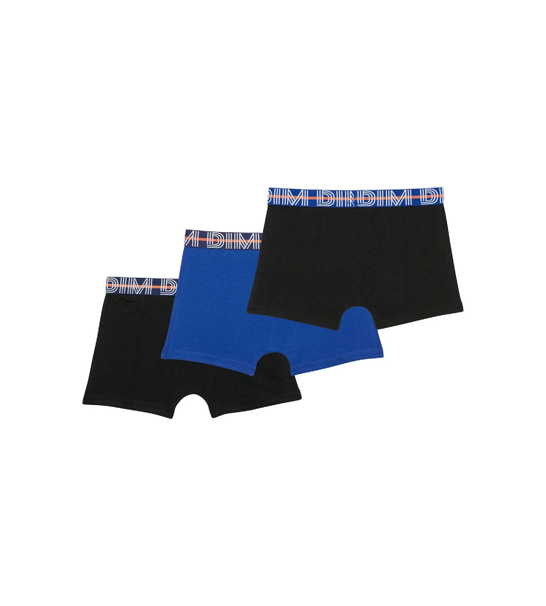 Lot de 3 boxers garçon coton stretch ceinture contrastée Bleu EcoDim