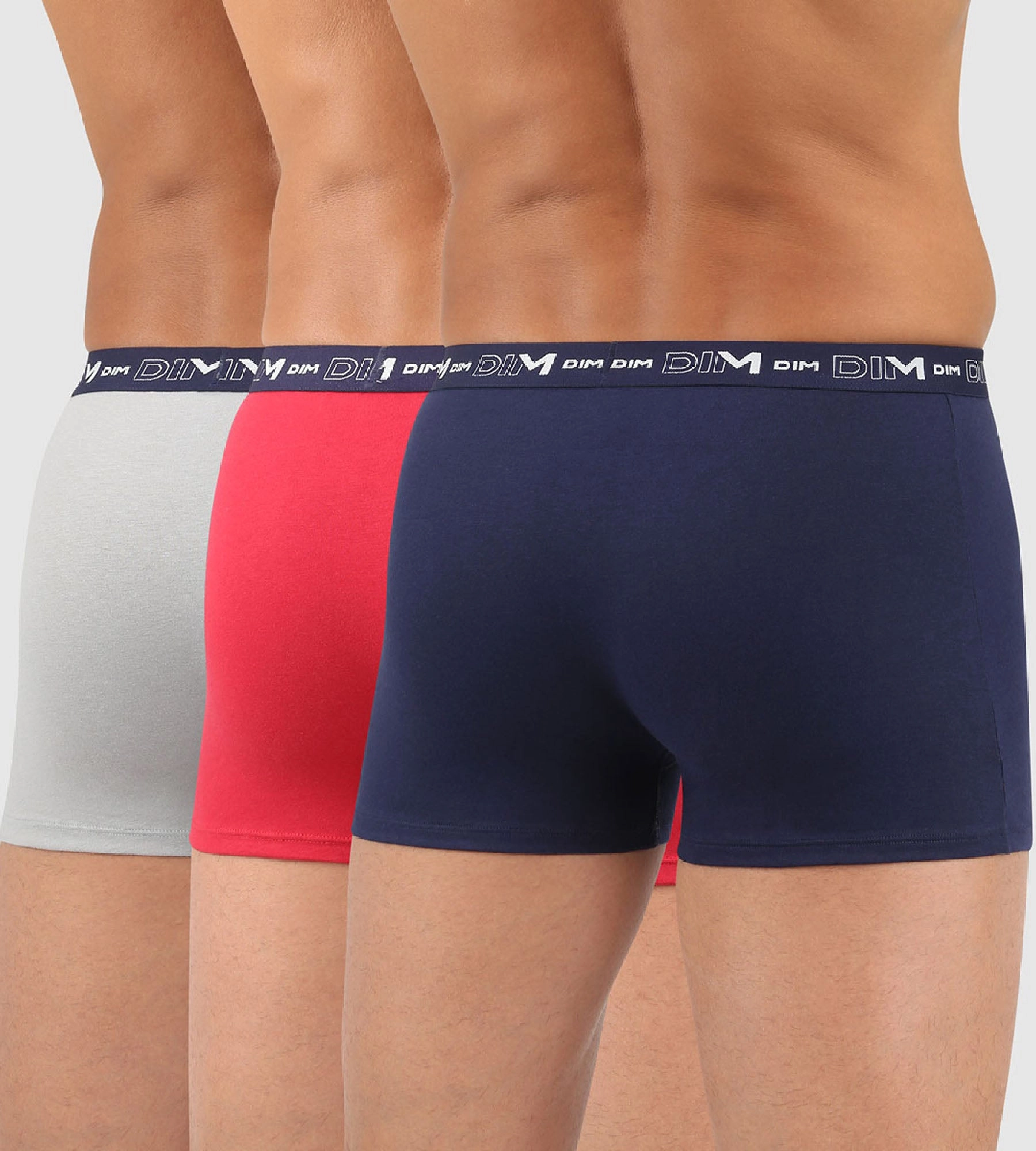 Lot de 3 boxers homme bleu denim rouge topaze acier Coton Stretch