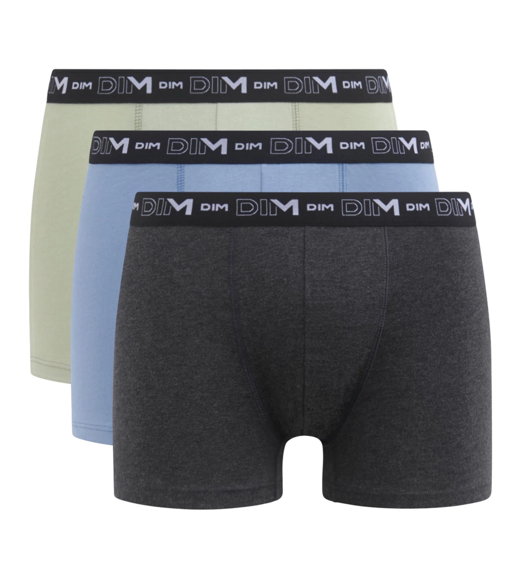 Lot de 3 boxers homme Pistache Bleuet Noir Chiné Dim Coton Stretch