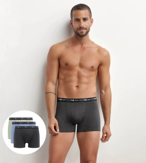 Lot de 3 boxers homme Pistache Bleuet Noir Chiné Dim Coton Stretch