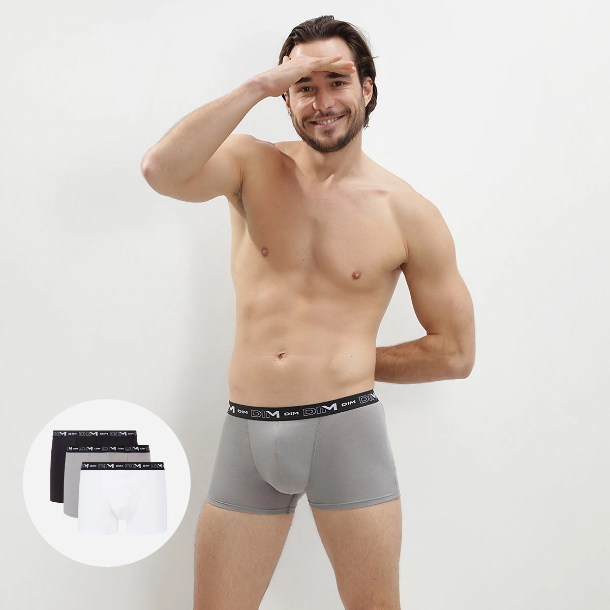Lot de 3 boxers noir, gris et blanc Homme en coton stretch