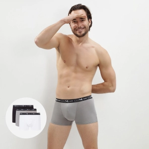 Lot de 3 boxers noir, gris et blanc Homme en coton stretch