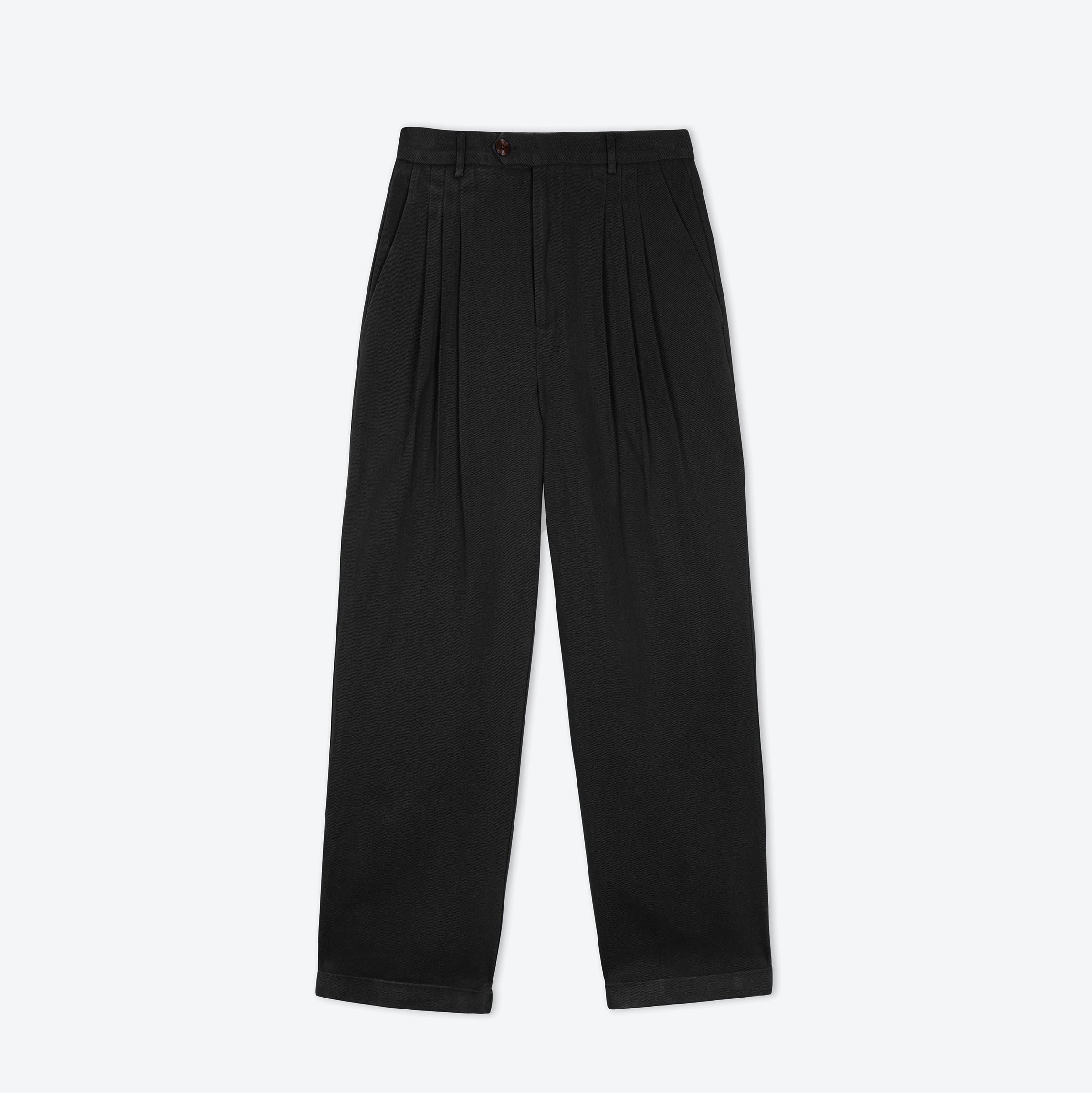Lowie Drill Black Pleat Front Trouser