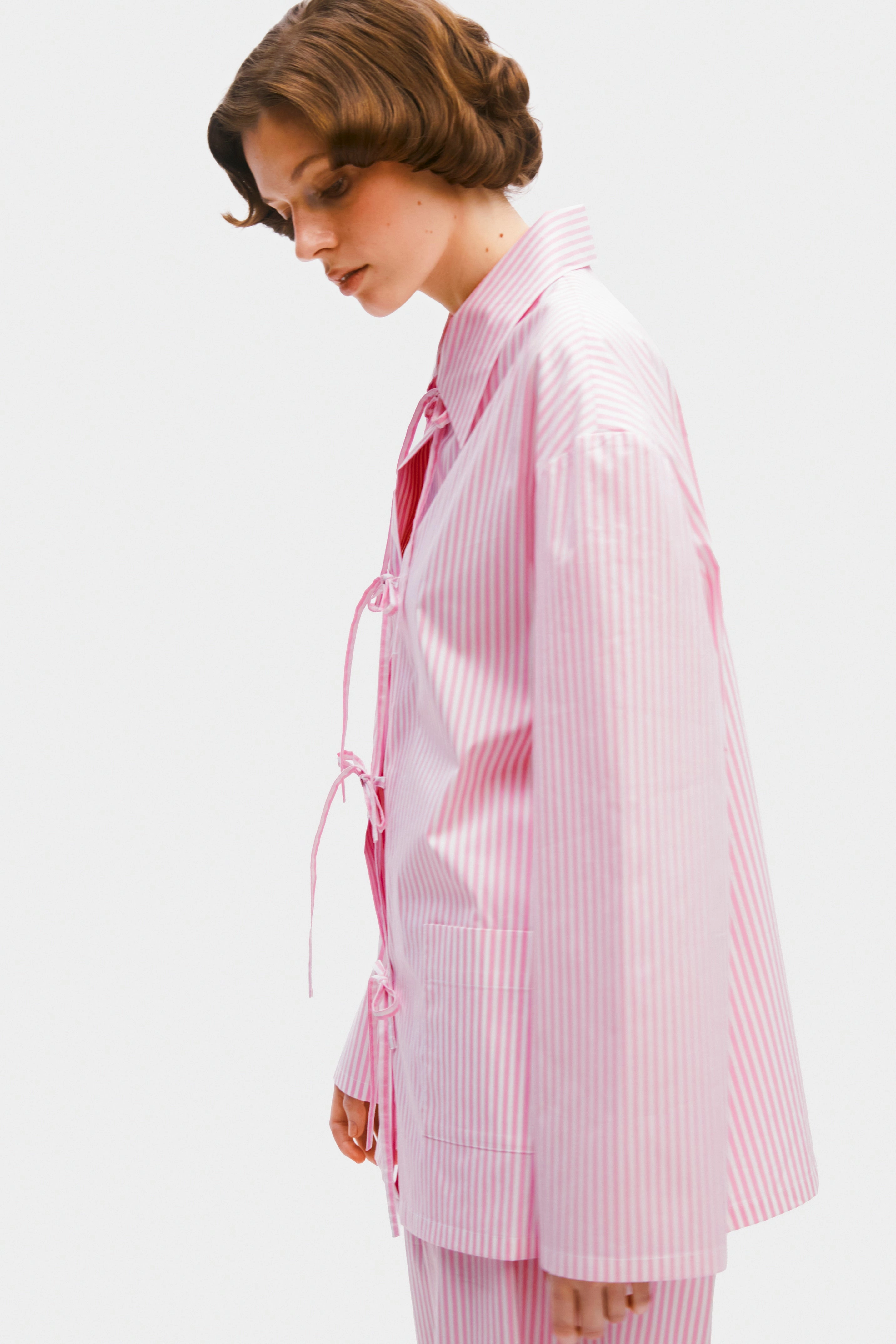 Lyra Cotton-Poplin Pajama Set in Pink Stripes