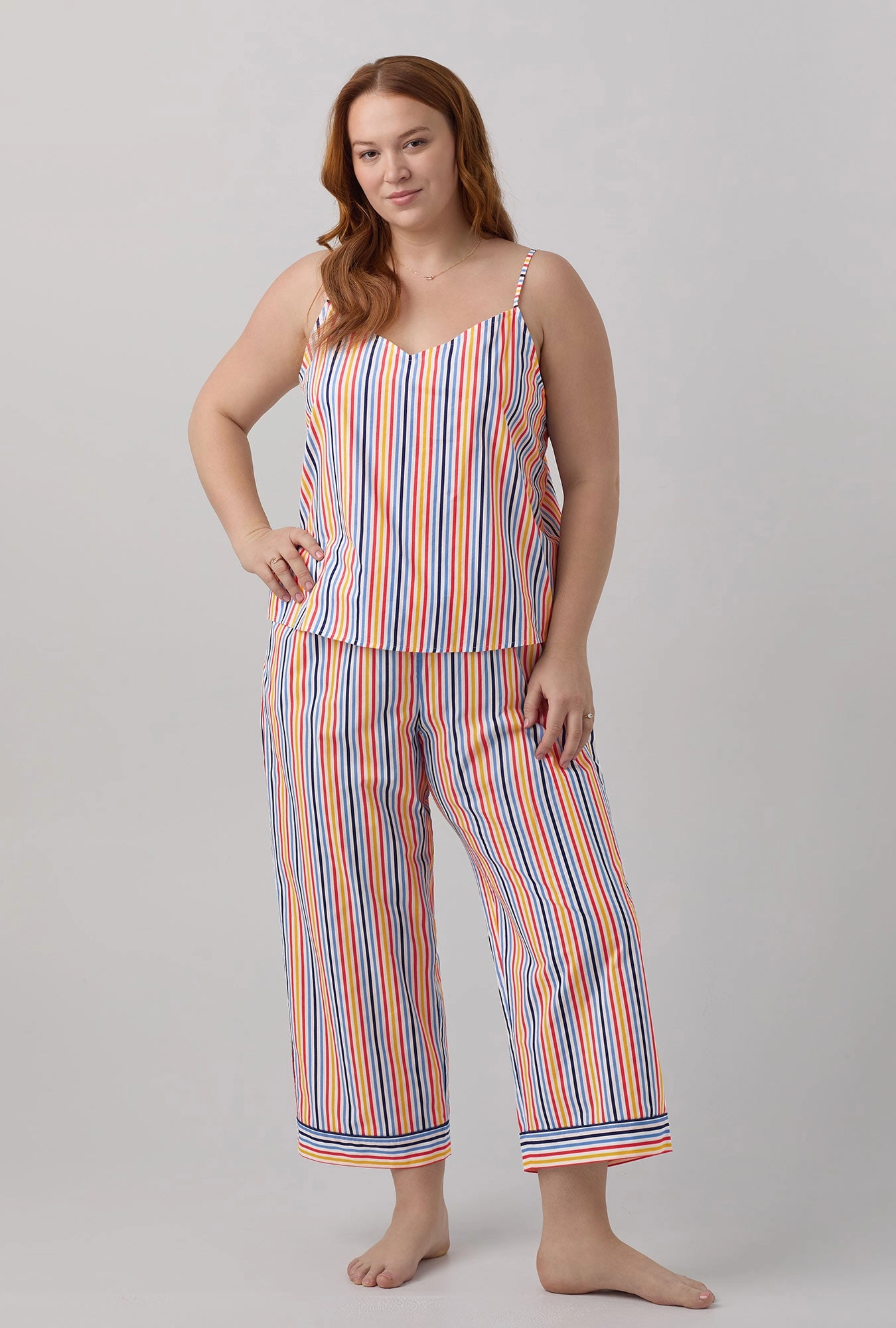 Maritime Stripe Tank Woven Cotton Poplin Cropped PJ Set
