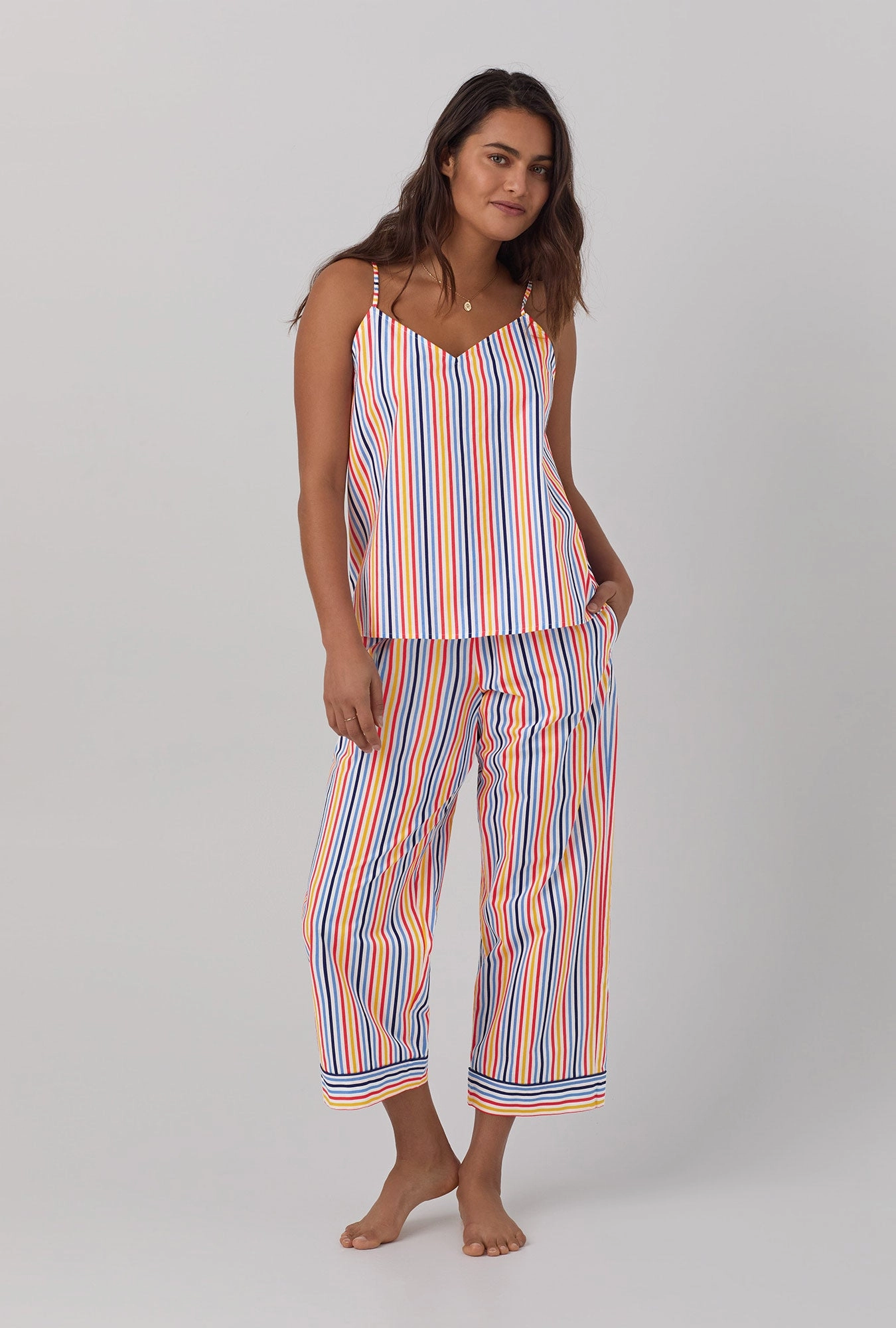 Maritime Stripe Tank Woven Cotton Poplin Cropped PJ Set