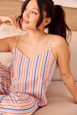 Maritime Stripe Tank Woven Cotton Poplin Cropped PJ Set