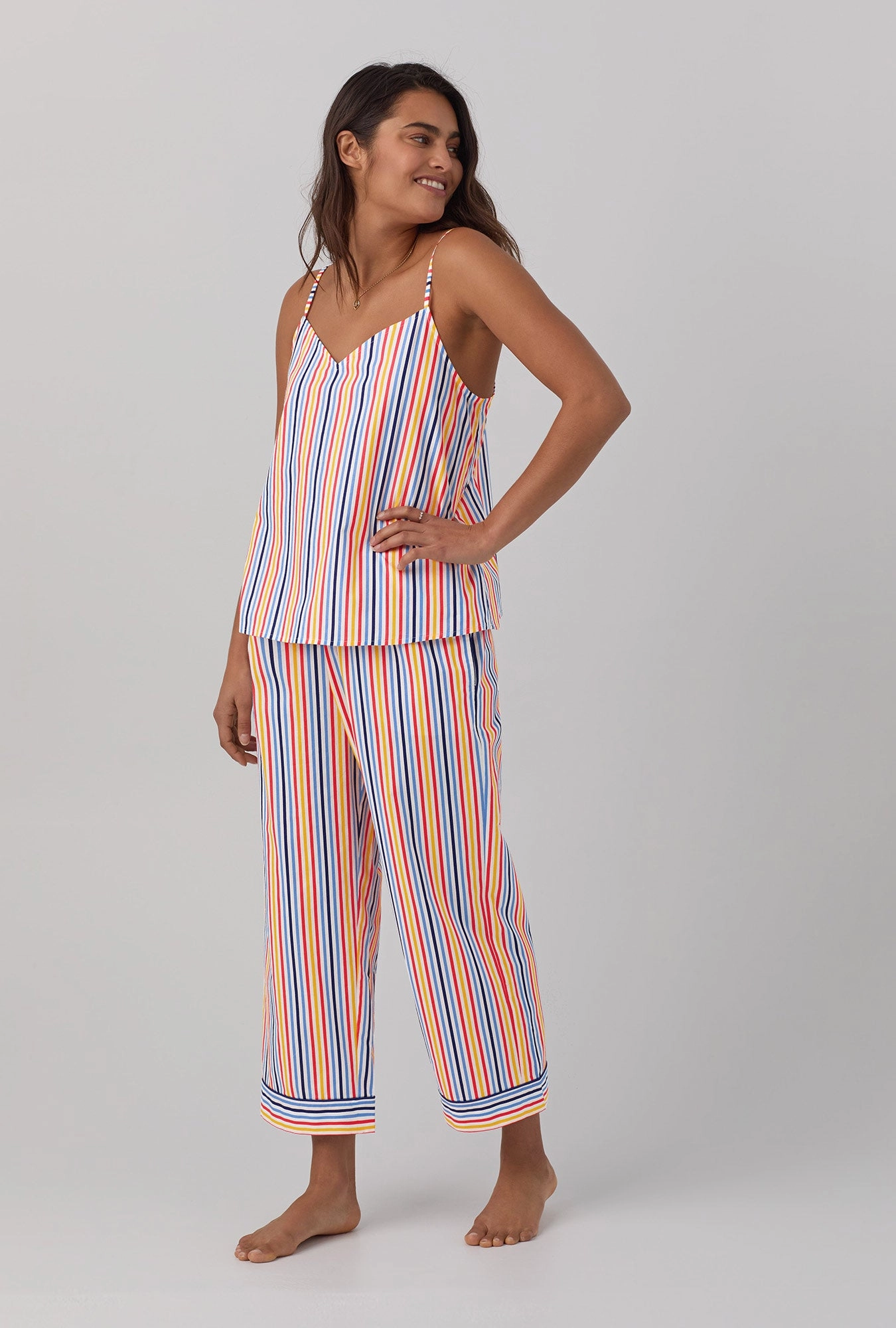 Maritime Stripe Tank Woven Cotton Poplin Cropped PJ Set