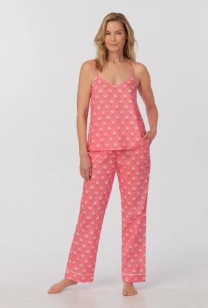 Monarch Flowers Cami Tank Woven Cotton Poplin Long PJ Set