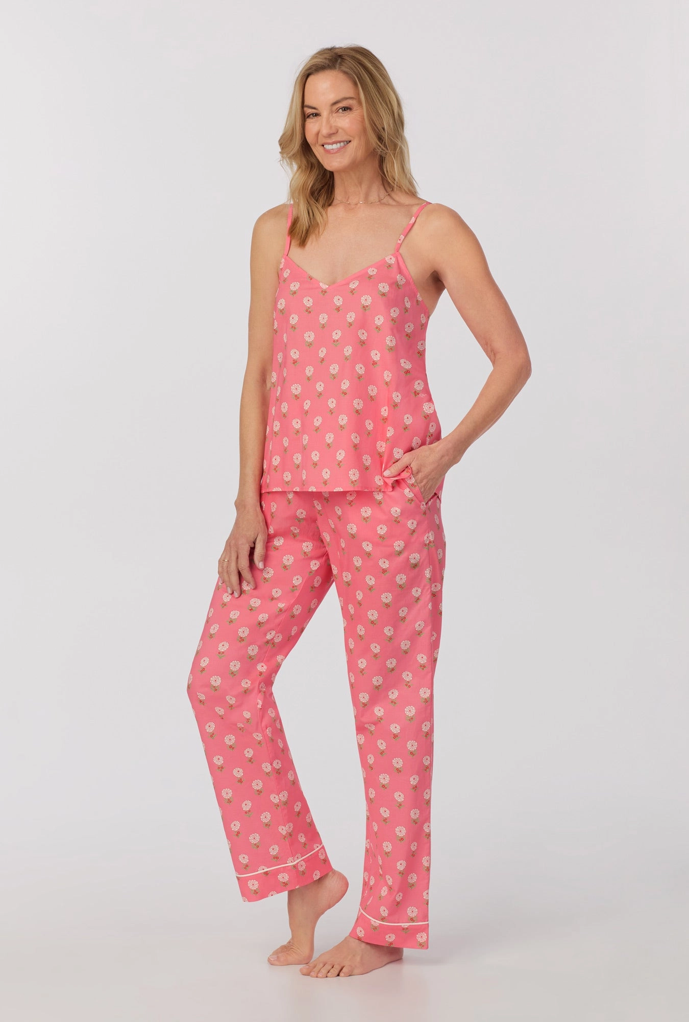 Monarch Flowers Cami Tank Woven Cotton Poplin Long PJ Set