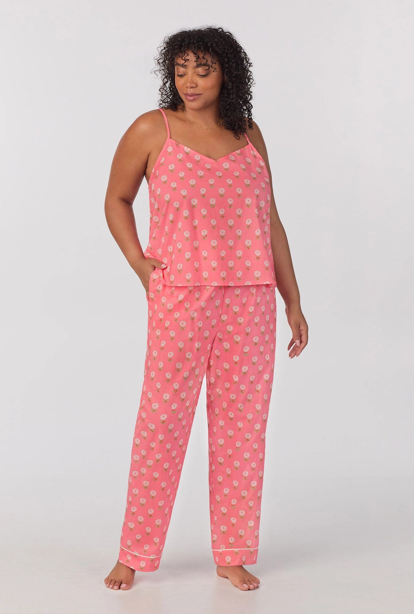 Monarch Flowers Cami Tank Woven Cotton Poplin Long PJ Set