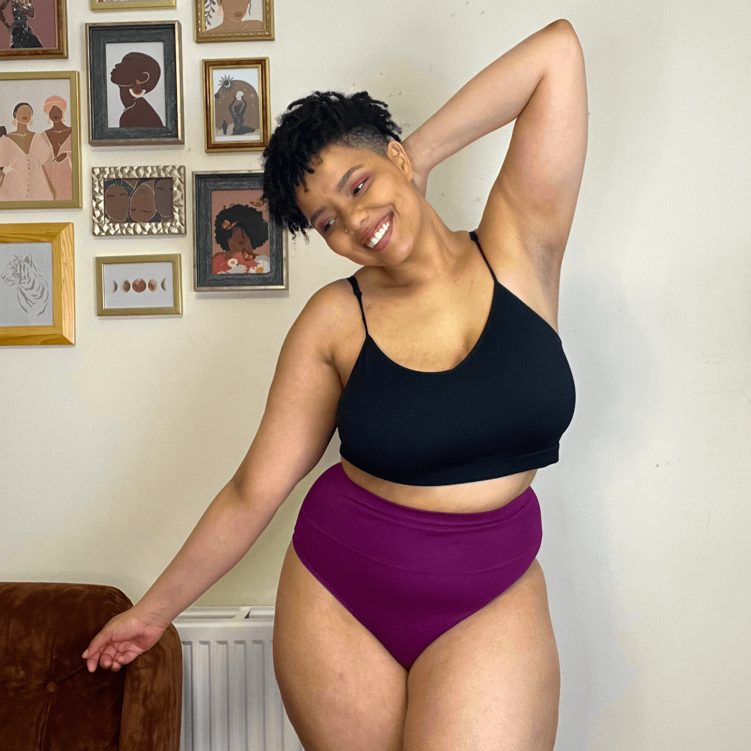 Organic Cotton Cheeky High Leg Panties - Figgy Pudding