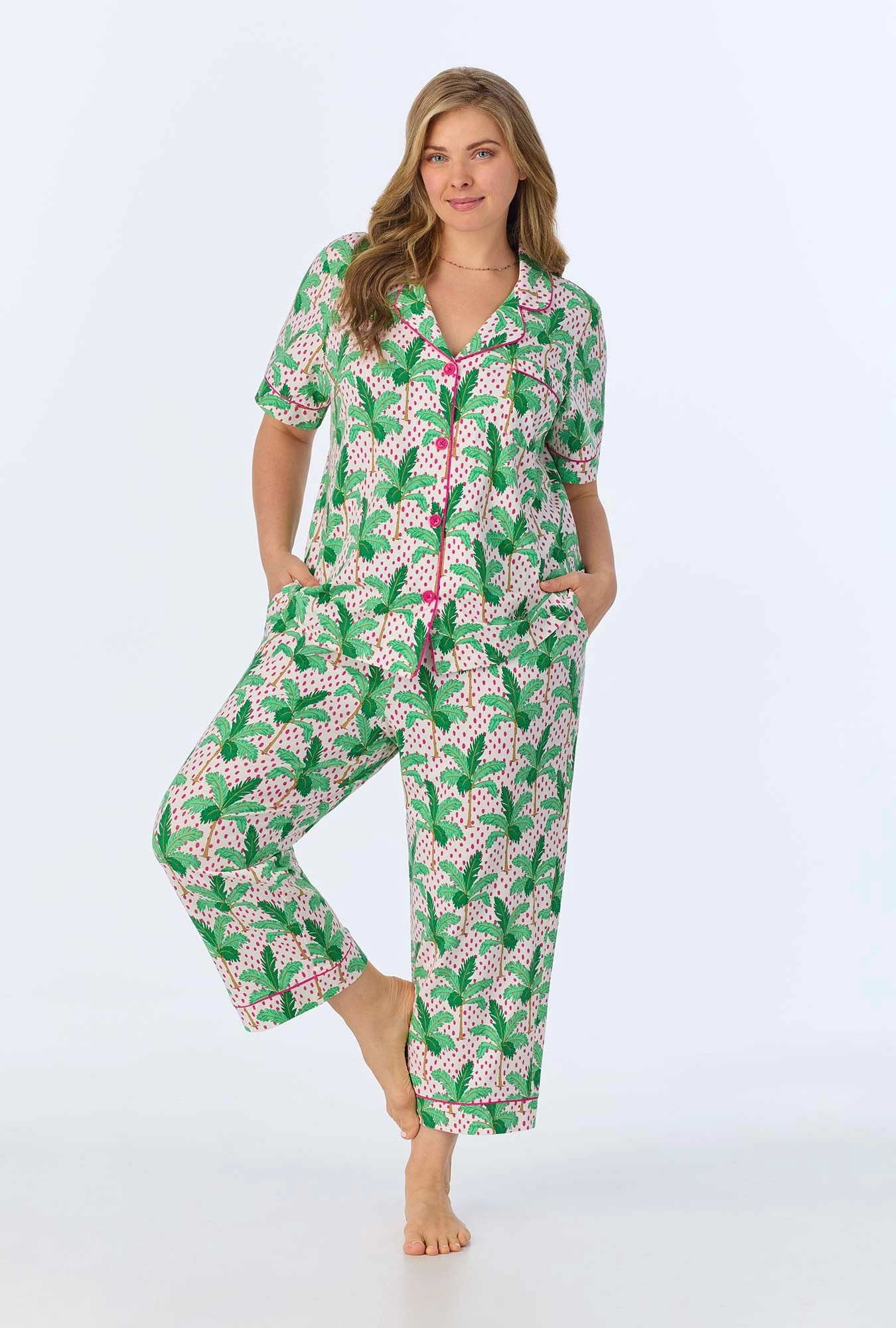 Palm Point Short Sleeve Classic Stretch Jersey Cropped PJ Set
