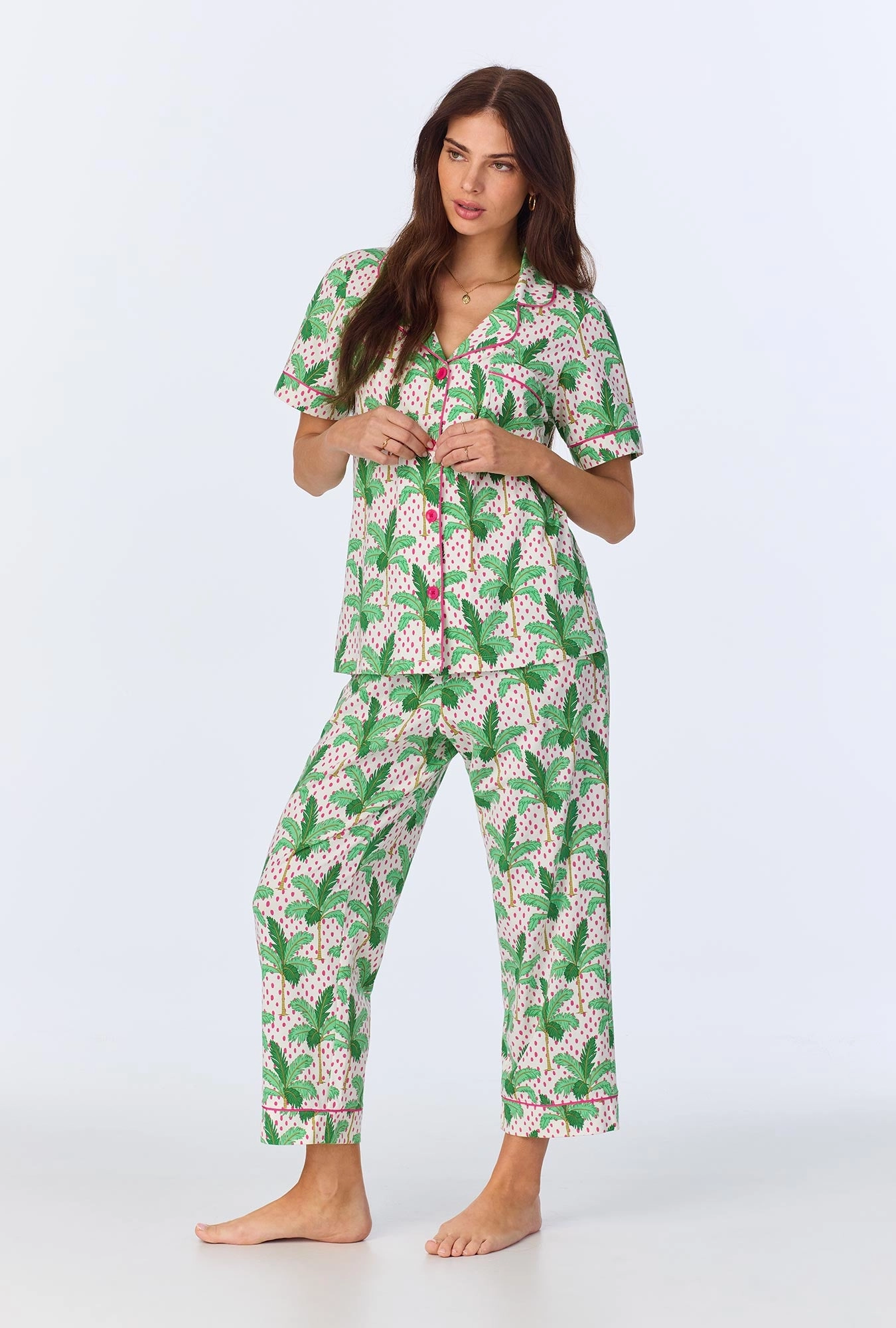 Palm Point Short Sleeve Classic Stretch Jersey Cropped PJ Set