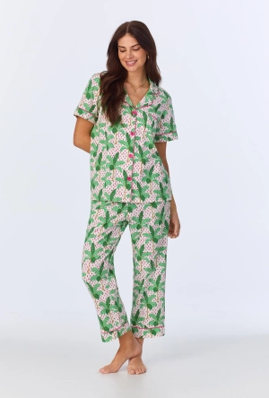 Palm Point Short Sleeve Classic Stretch Jersey Cropped PJ Set