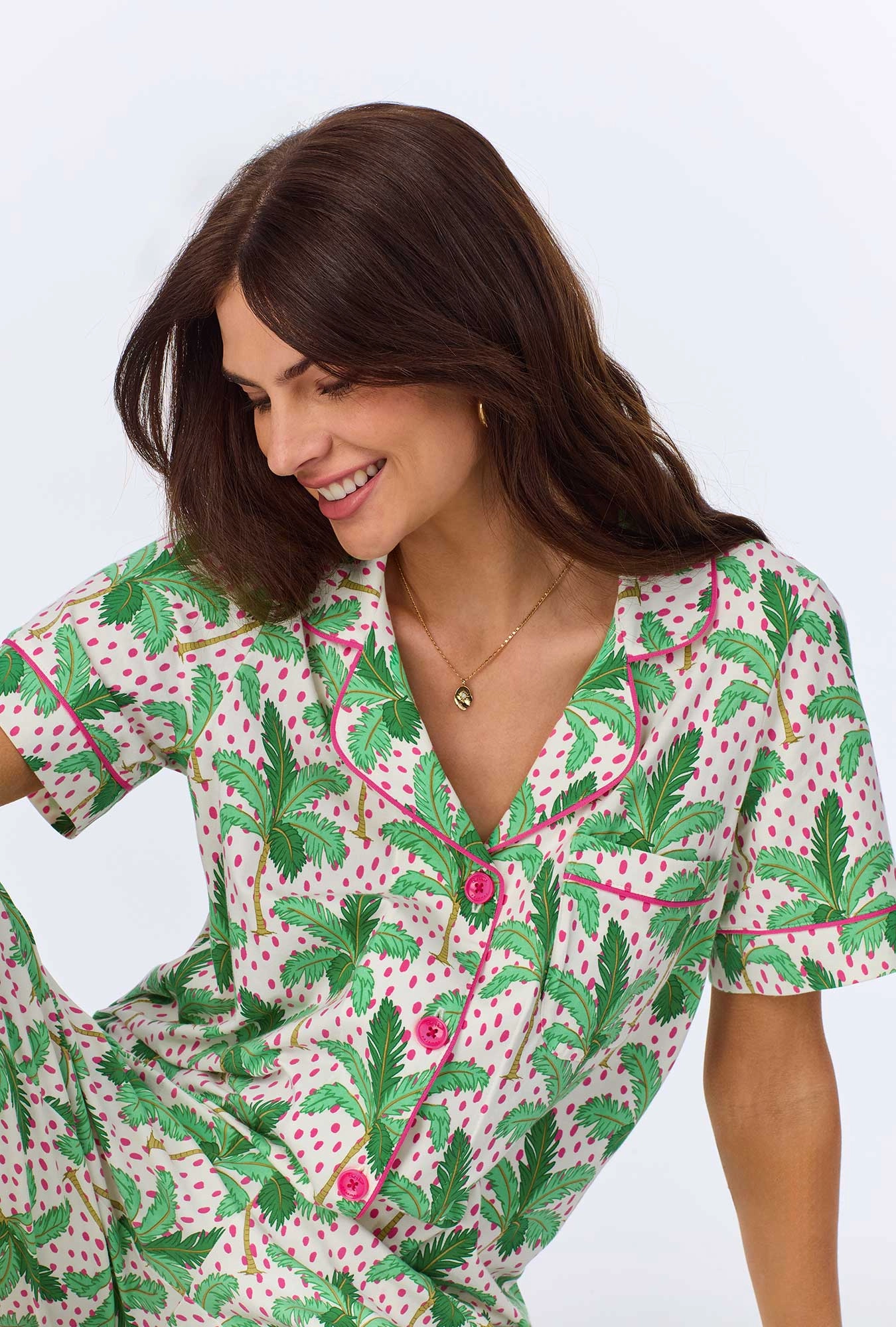 Palm Point Short Sleeve Classic Stretch Jersey Cropped PJ Set