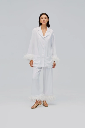 Party Pajamas Set with Detachable Feathers in White