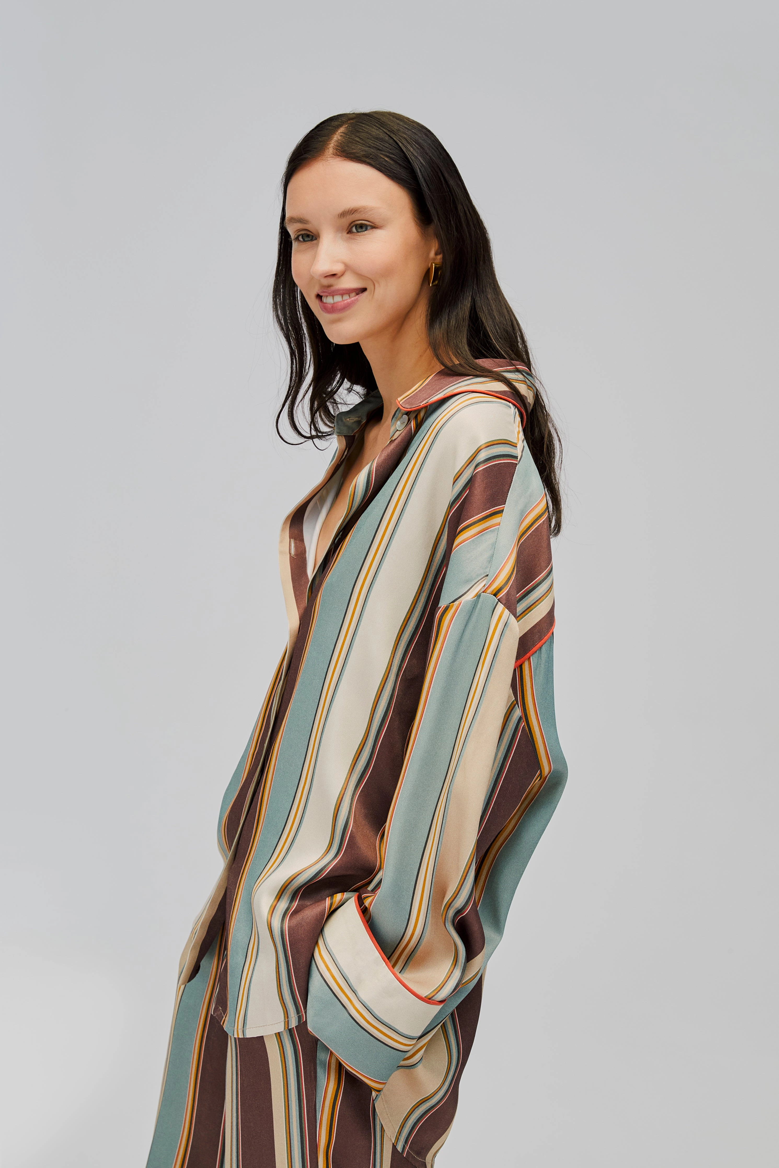 Pastelle Oversized Shirt in Sage Stripes