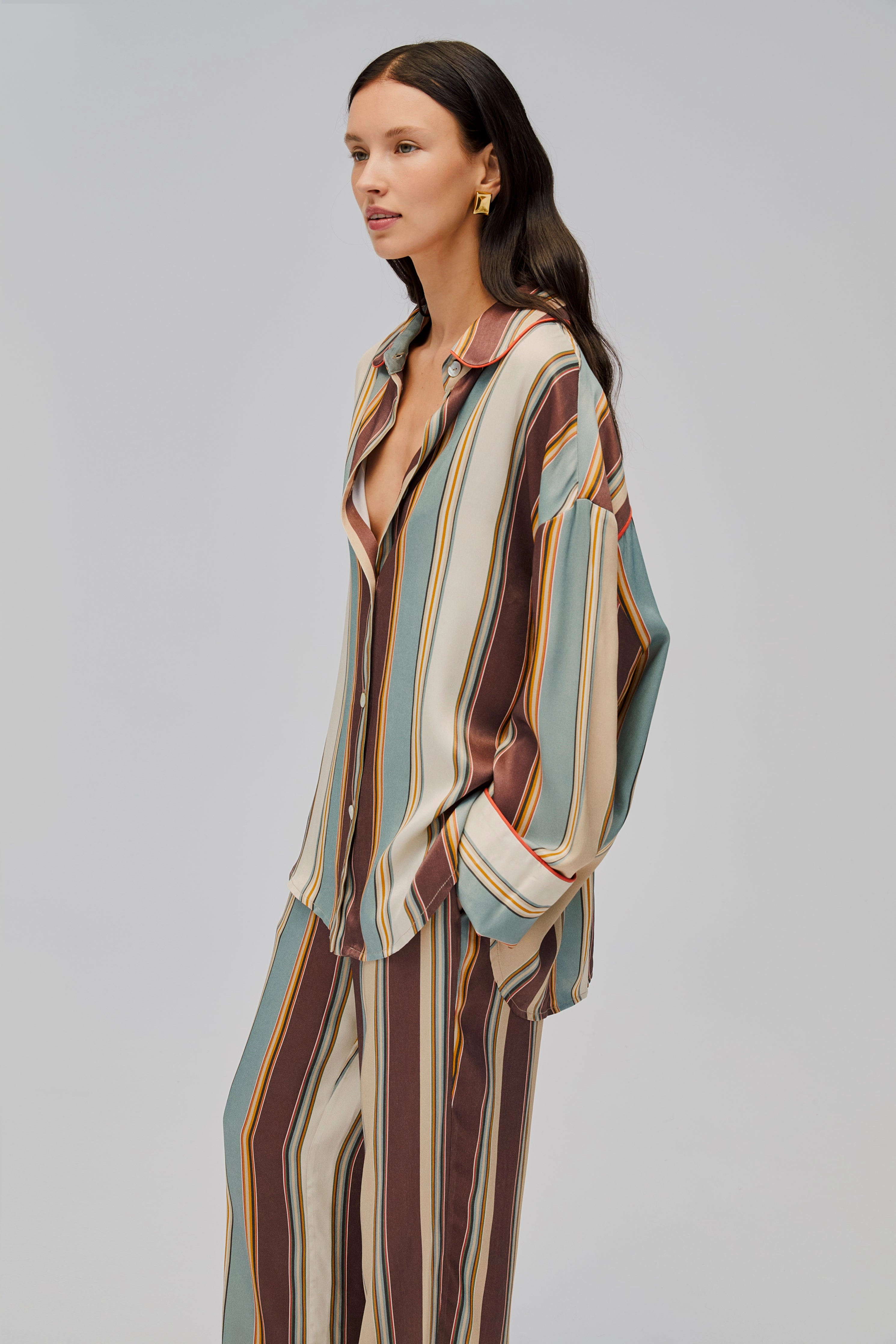 Pastelle Oversized Shirt in Sage Stripes
