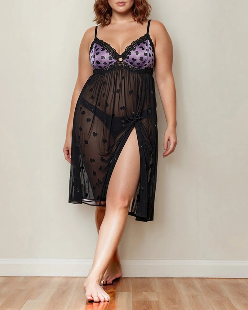 Plus Size Heart Sheer Lace Mid-Dress