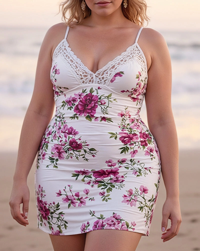 Plus Size Lace Patchwork Floral Chemises