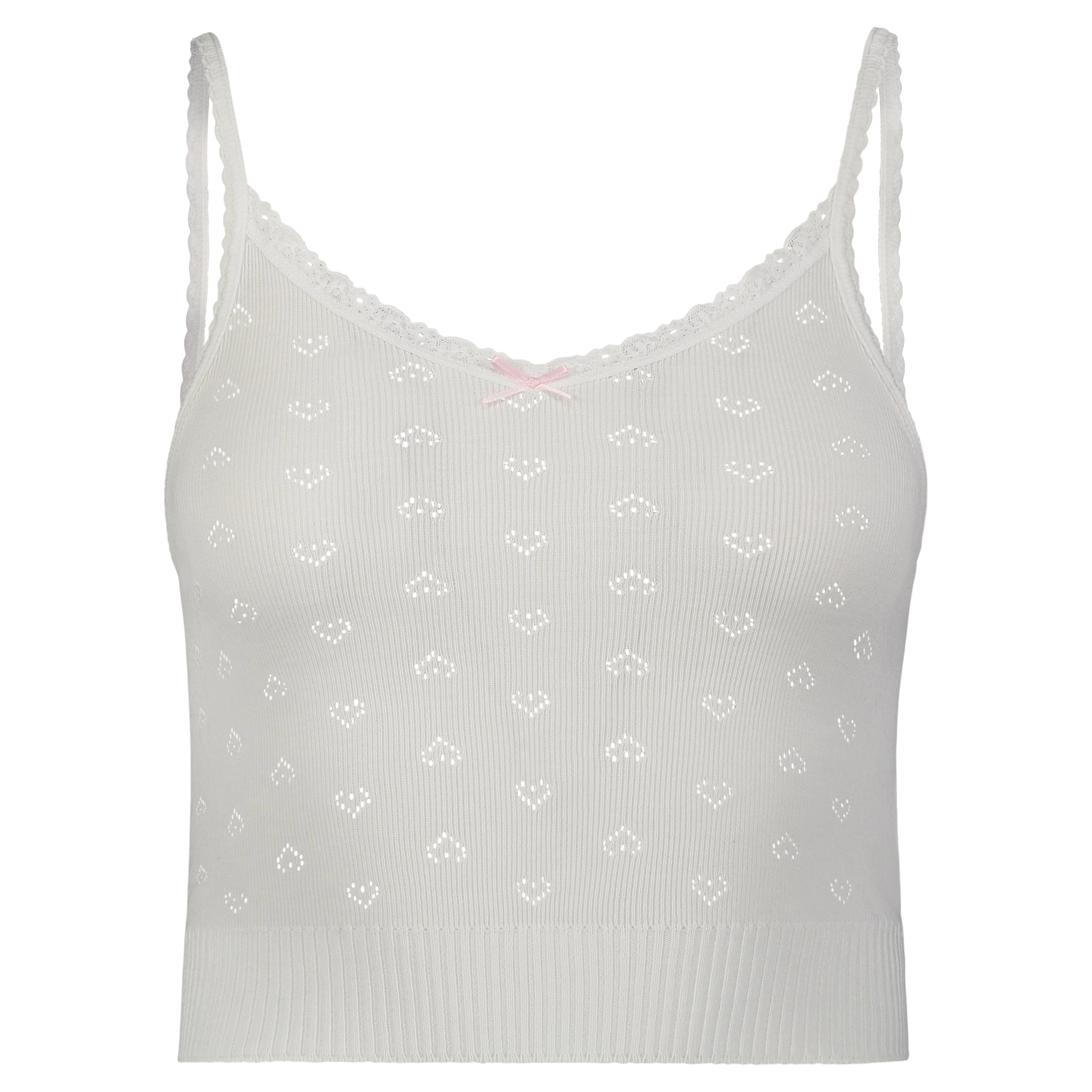 Polkadot LIZ CROP CAMISOLE Pearl White Vintage Hearts w Cluny Lace