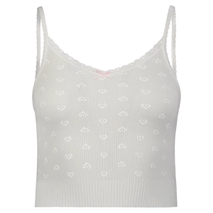 Polkadot LIZ CROP CAMISOLE Pearl White Vintage Hearts w Cluny Lace