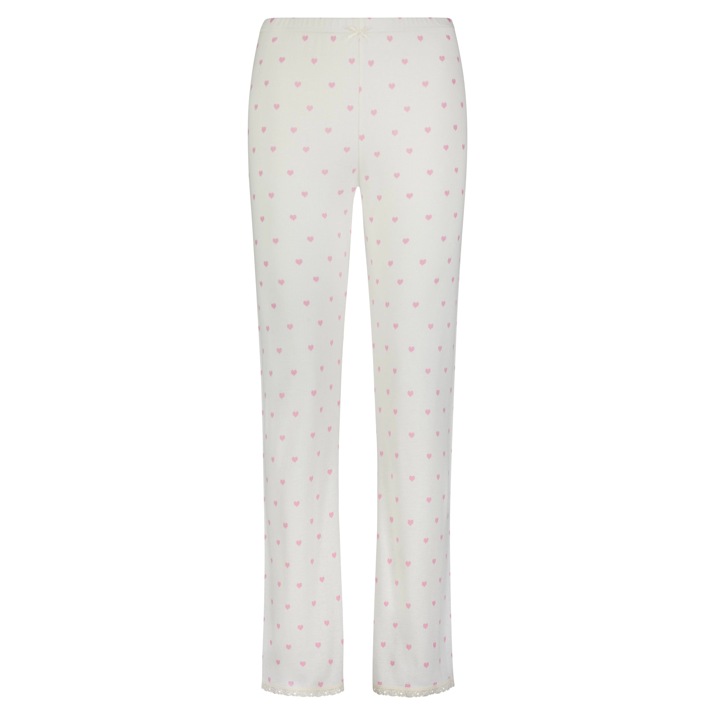 Polkadot Pink Hearts Print LONG PANT HI RISE w Cluny Lace -Restocked