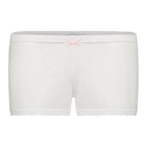 Polkadot SHORT MID RISE Pearl White Vintage Hearts w Cluny Lace