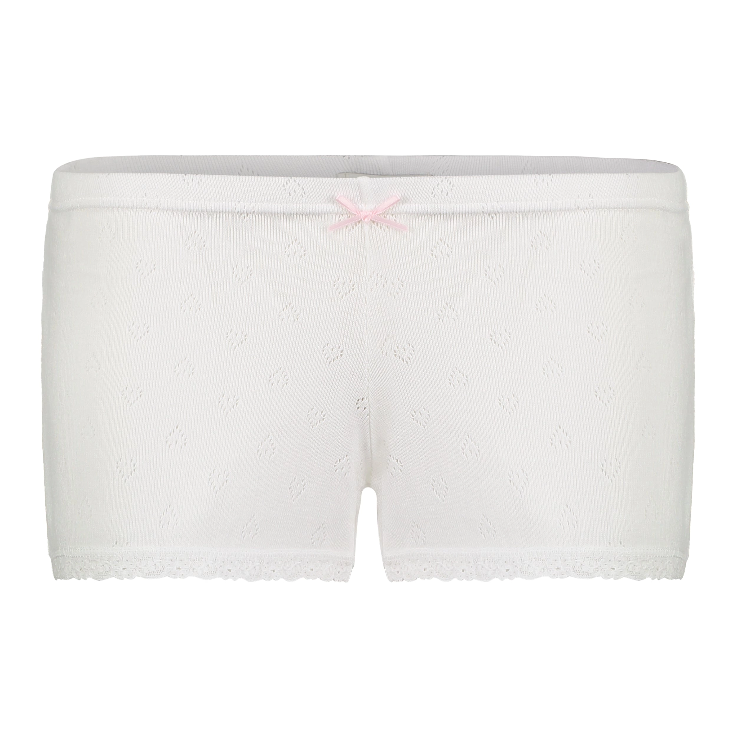 Polkadot SHORT MID RISE Pearl White Vintage Hearts w Cluny Lace