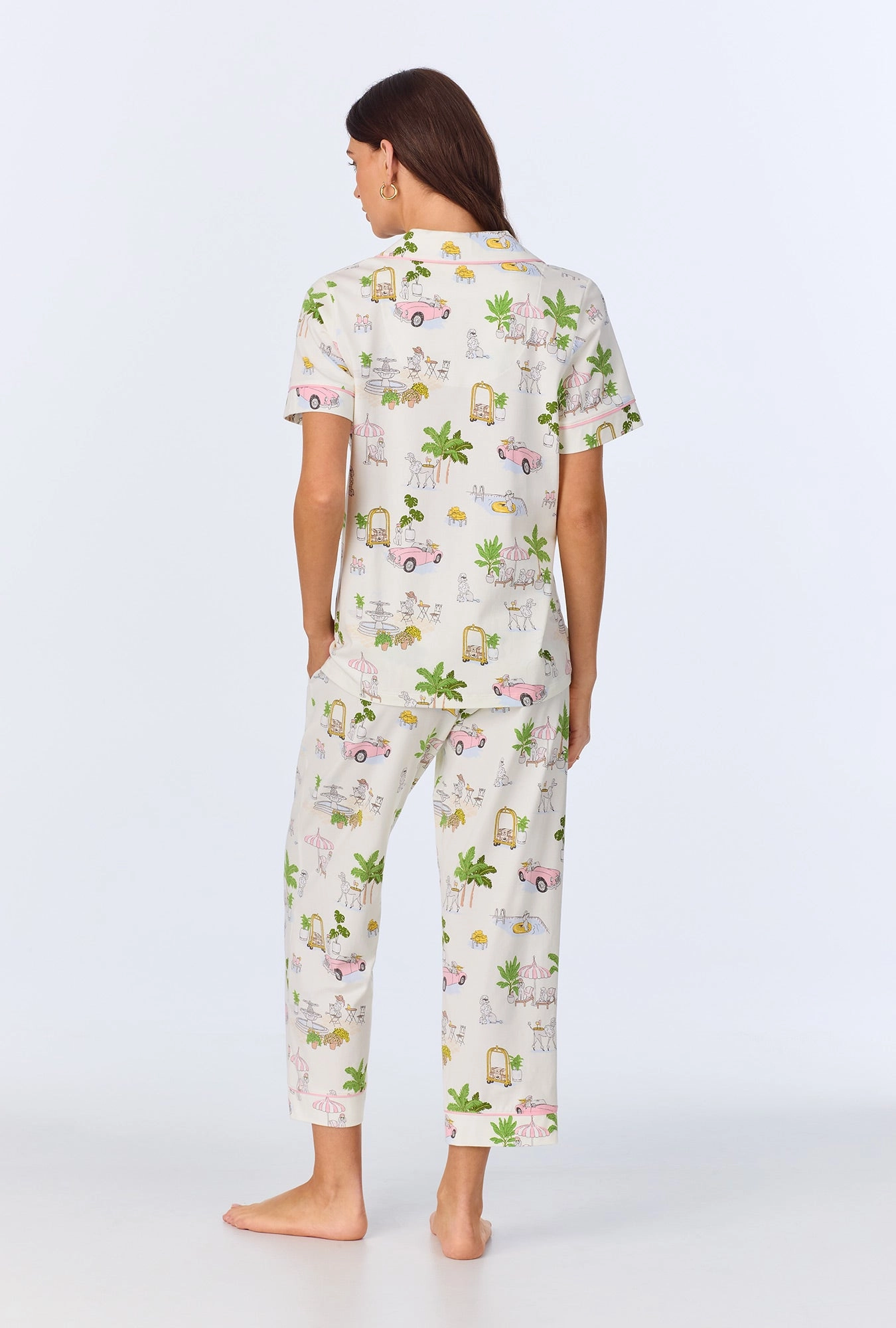 Poolside Poodles Short Sleeve Classic Stretch Jersey Cropped PJ Set