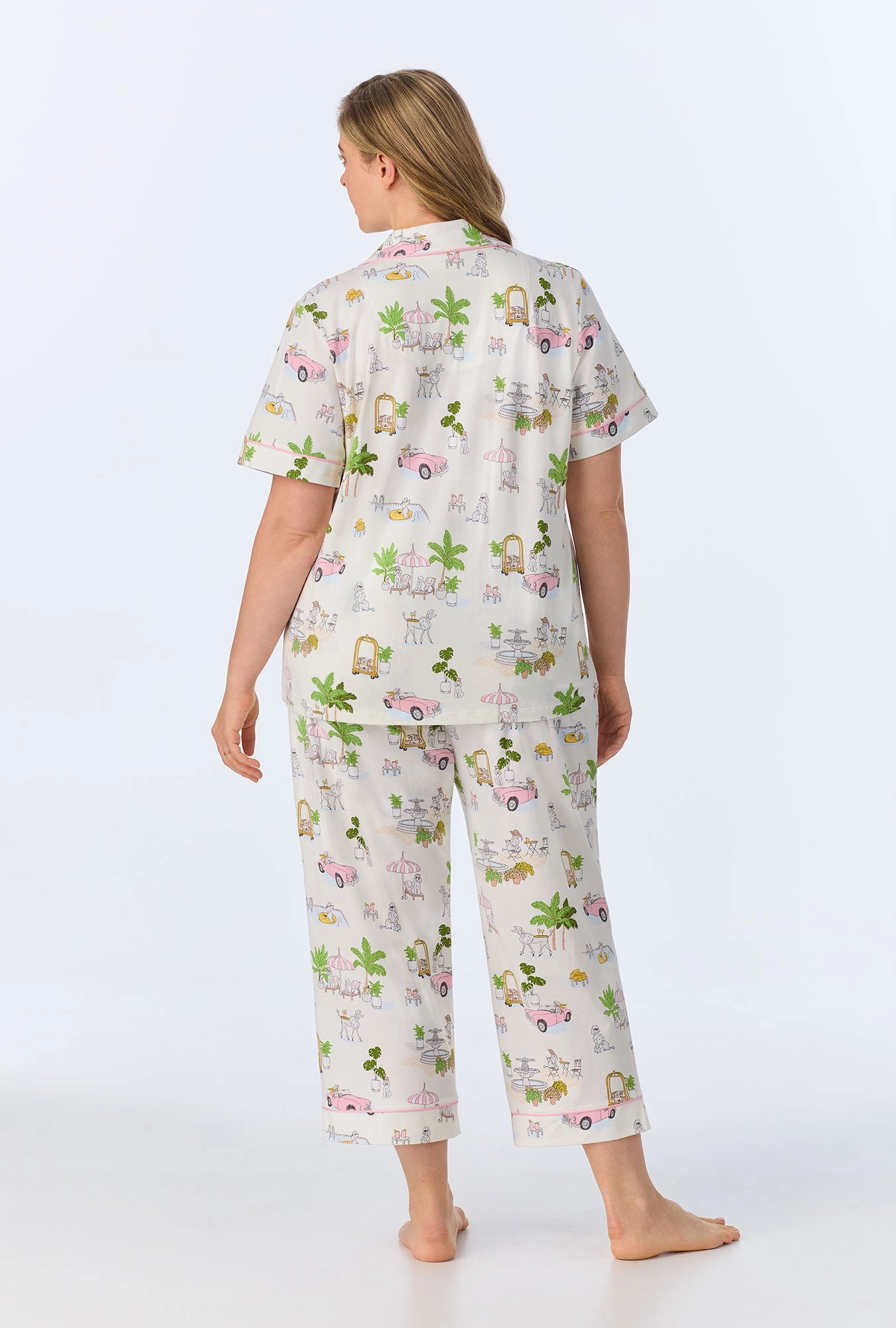 Poolside Poodles Short Sleeve Classic Stretch Jersey Cropped PJ Set