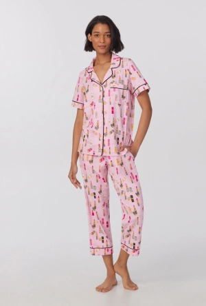 Pretty In Pink Short Sleeve Classic Stretch Jersey Cropped PJ Set